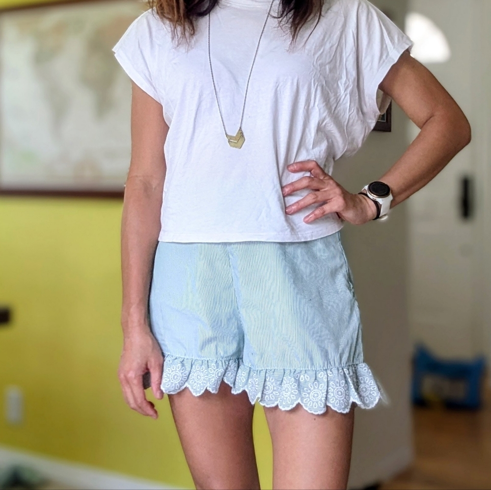 Lulumari Cute High Waist Striped Lace Trim Women's Shorts Size 4/6